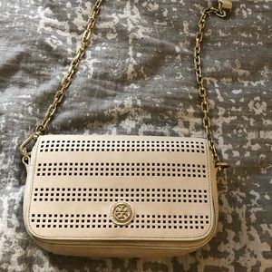 Tory Burch Gold Ivory Leather Crossbody Bag